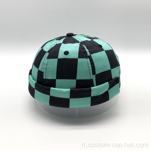 Cappello da marinaio a scacchi blu nero